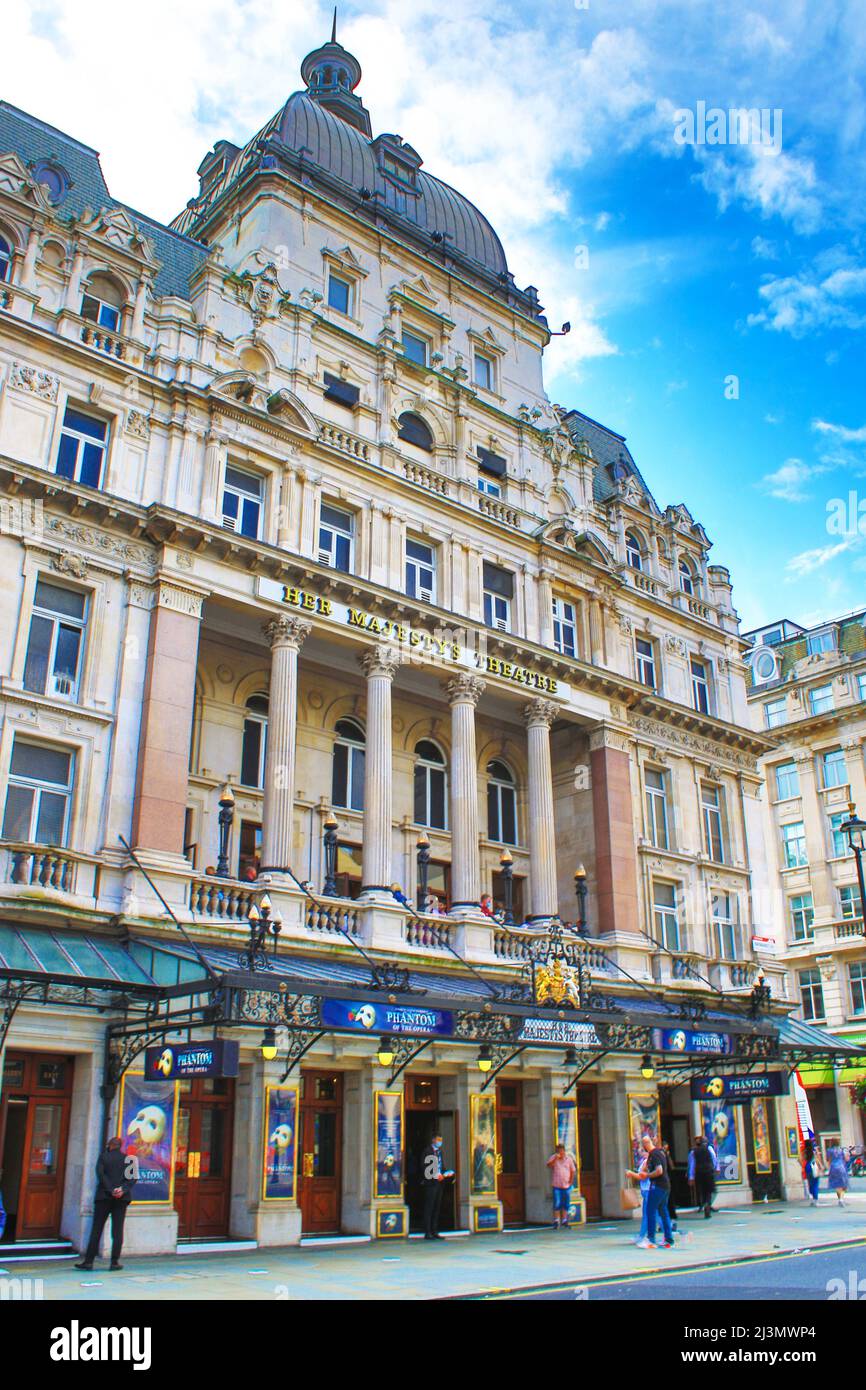 Her Majesty`s Theatre entrance at Haymarket St. James`s, London UK .Grand, French Renaissance